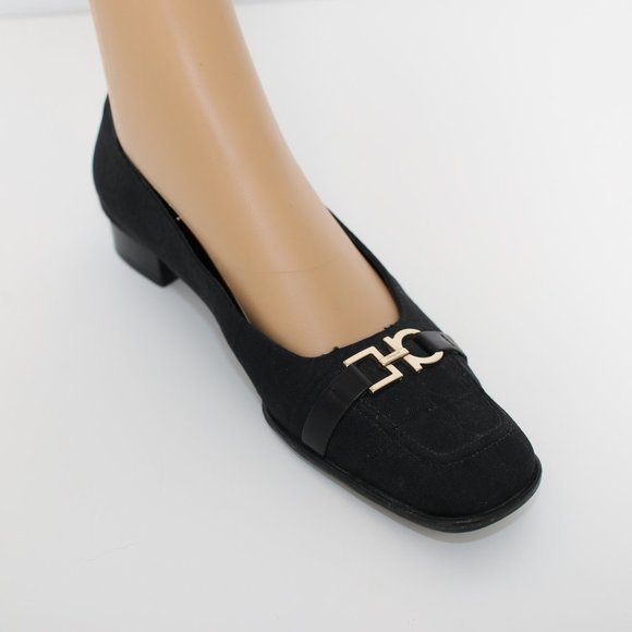 Salvatore Ferragamo Black Belt Buckle Logo Fabric Pumps Sz 8.5 - Picture 8 of 8